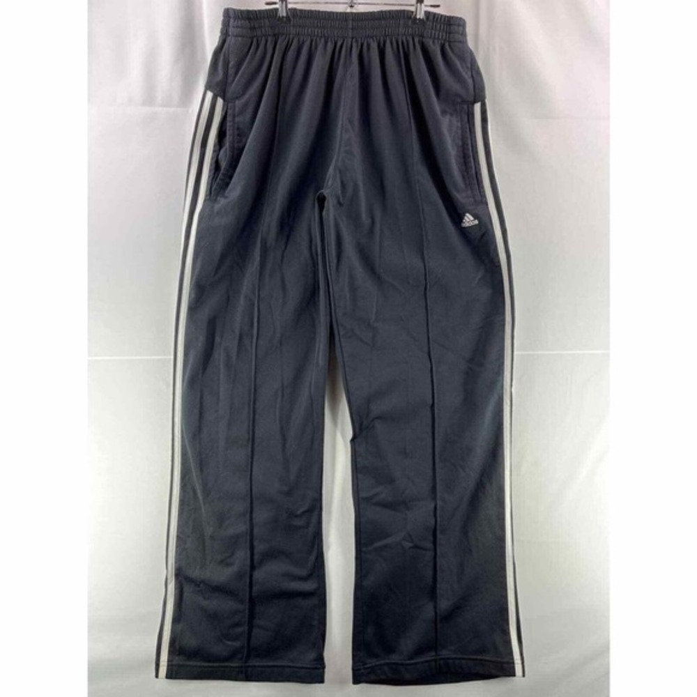 Adidas Men Track Sweatpants Large Black White Straight Side Tape Pocket Athletic